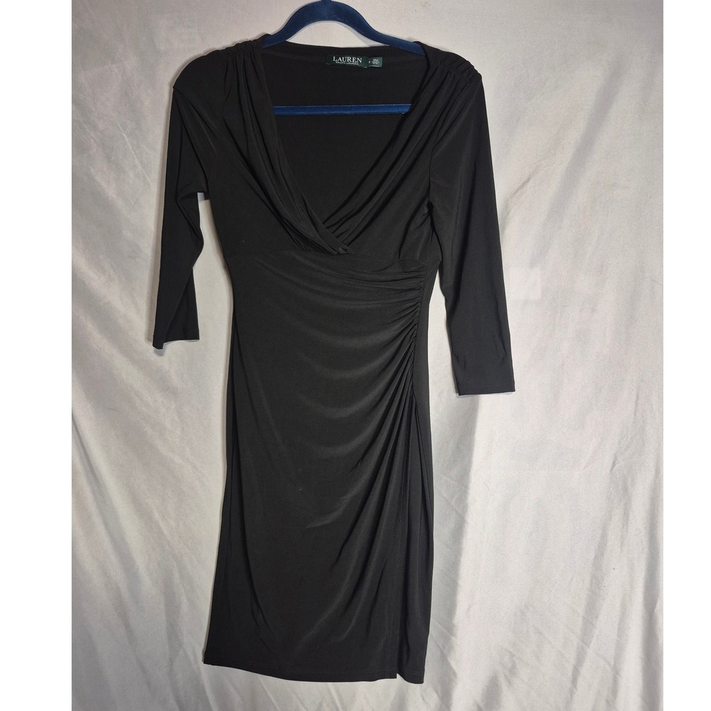 Lauren Ralph Lauren Black Jersey Sheath Dress Ruched Cocktail Party‎